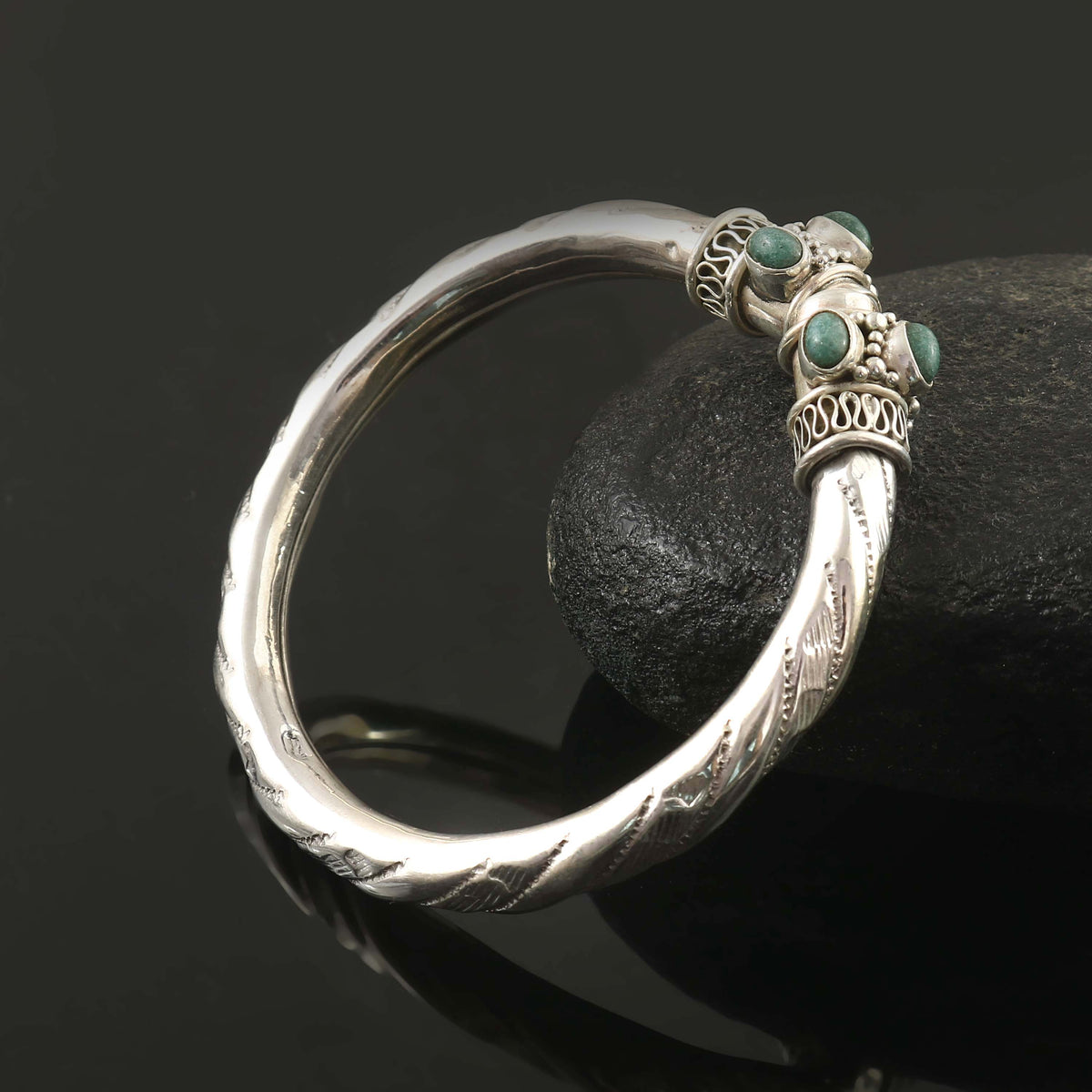 Open Cuff Kada with Green Stones