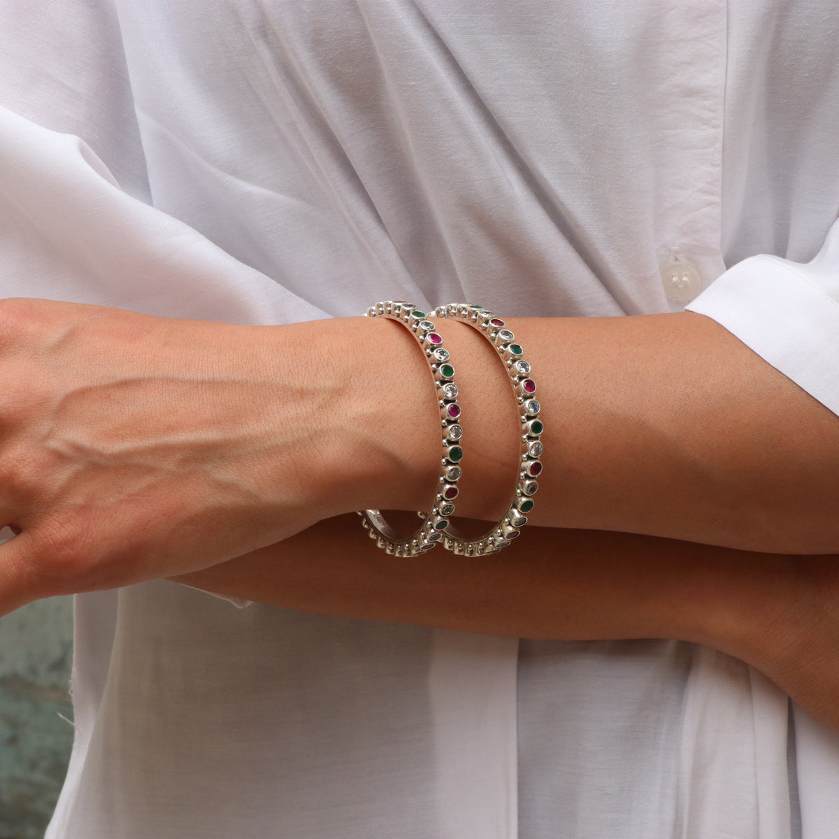 Multicolor Gemstone Slim Bangles