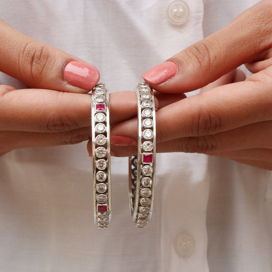 Silver Ruby CZ Eternity Kada Set