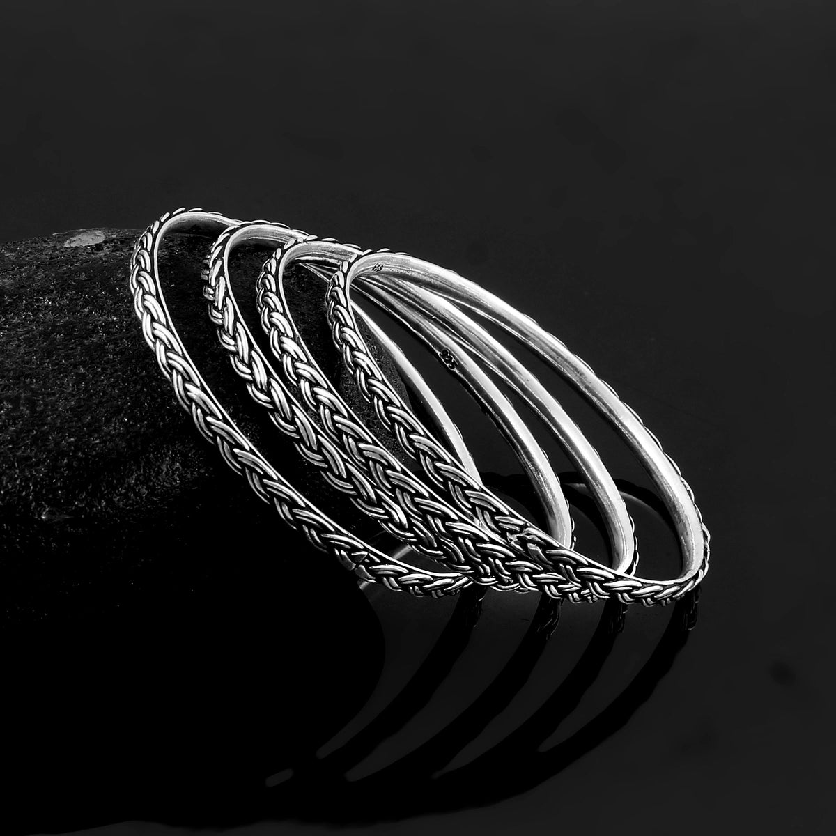 Artisanal Woven Silver Bangles