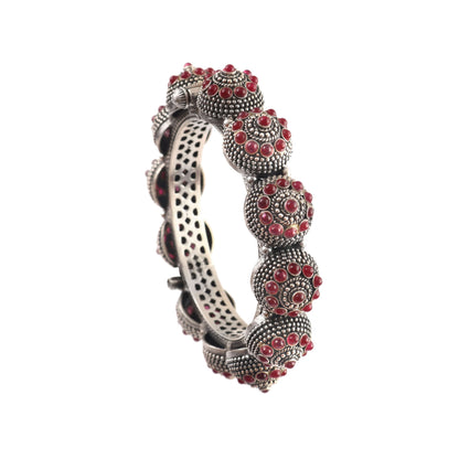 Antique Silver Statement Kada with Ruby-Tone Detailing
