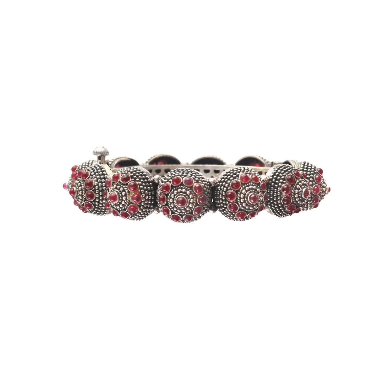 Antique Silver Statement Kada with Ruby-Tone Detailing