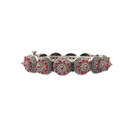 Antique Silver Statement Kada with Ruby-Tone Detailing