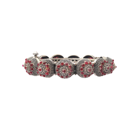 Antique Silver Statement Kada with Ruby-Tone Detailing
