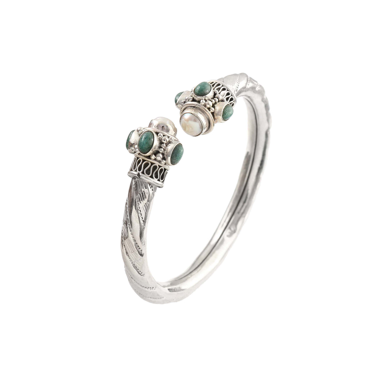 Open Cuff Kada with Green Stones