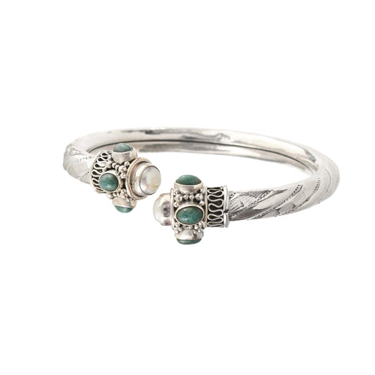 Open Cuff Kada with Green Stones