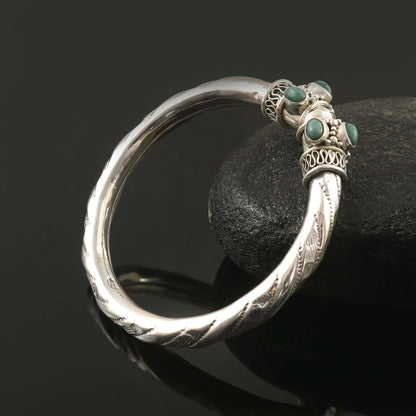 Open Cuff Kada with Green Stones