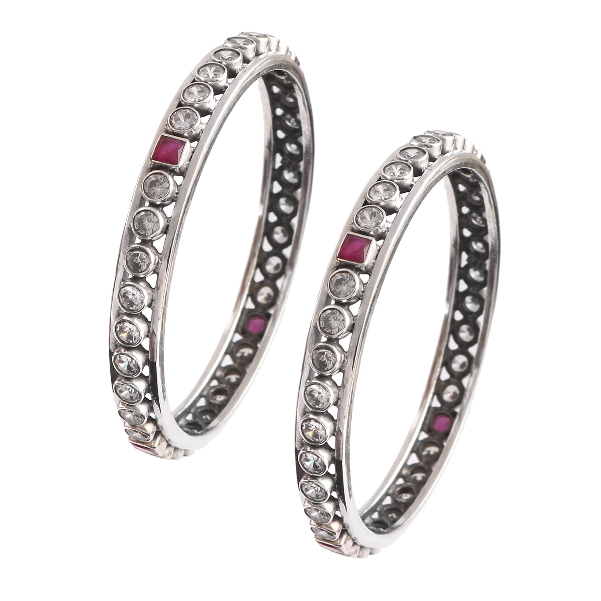 Silver Ruby CZ Eternity Kada Set