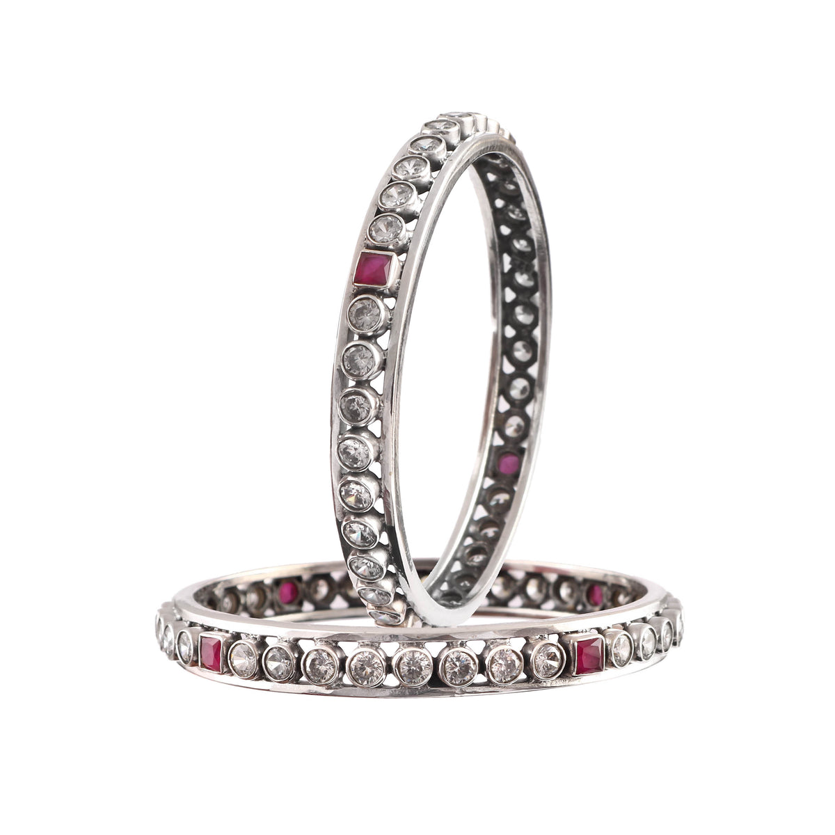 Silver Ruby CZ Eternity Kada Set