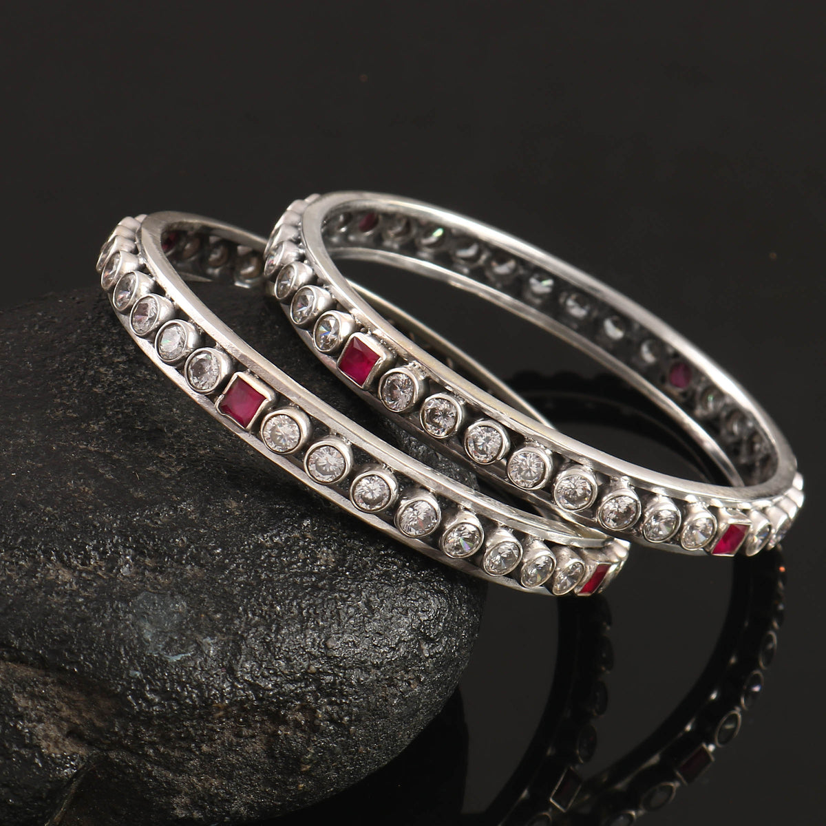 Silver Ruby CZ Eternity Kada Set