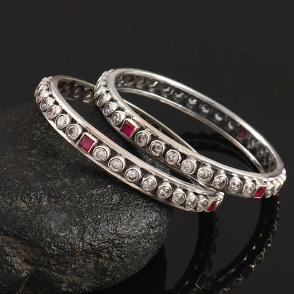 Silver Ruby CZ Eternity Kada Set